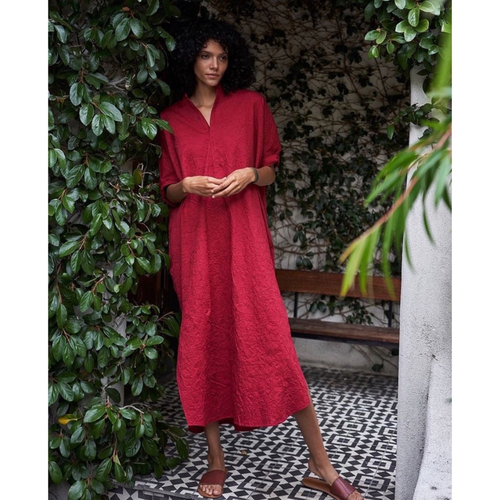 NWT OCEAN + MAIN Red Cotton Easy Shirt Dress